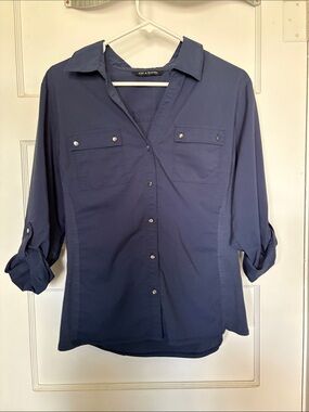 Zac & Rachel Navy Button-Front Utility Shirt Size XL
